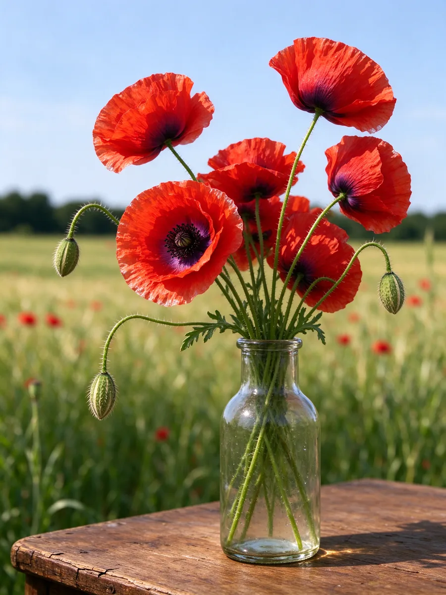 Poppy (Papaver rhoeas) botanical illustration
