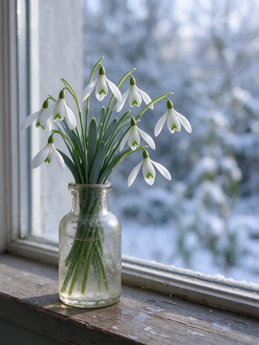 Snowdrop (Galanthus nivalis) botanical illustration